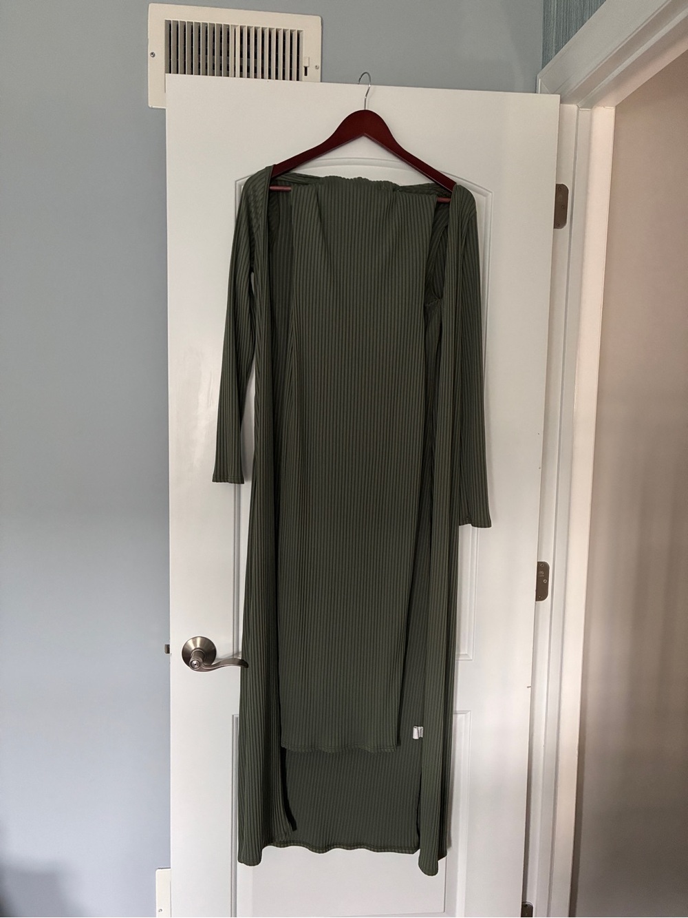 Olive Green Ribbed Sleeveless Dress Cardigan Maternity Set